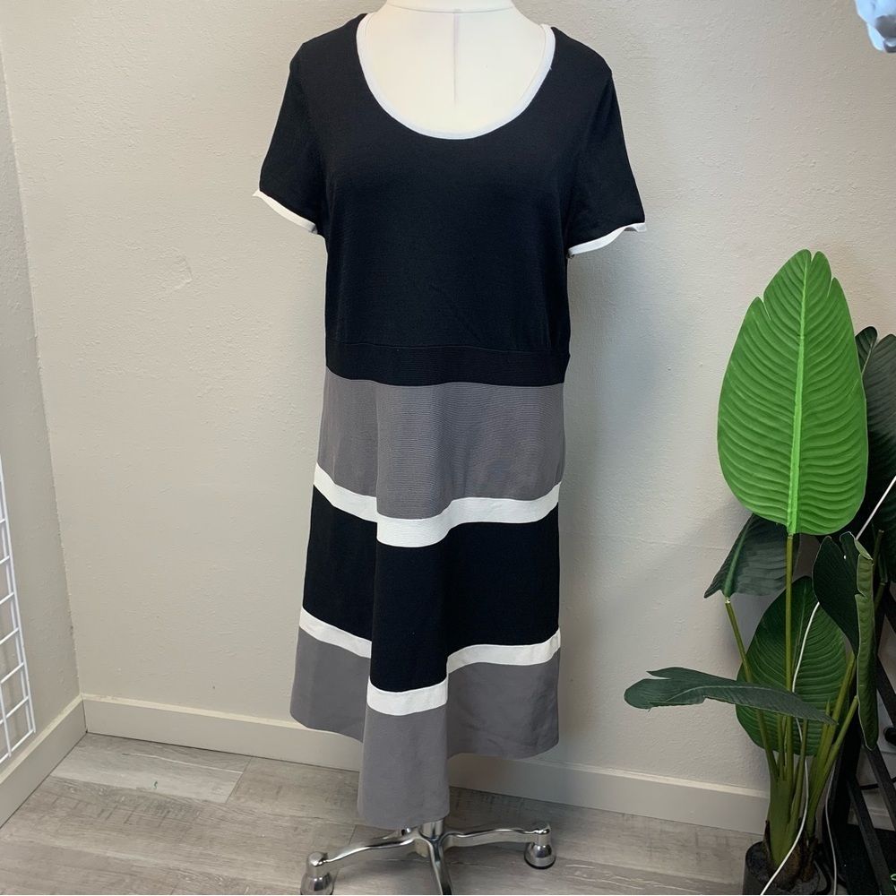 Anne Klein Black and Gray Striped Dress